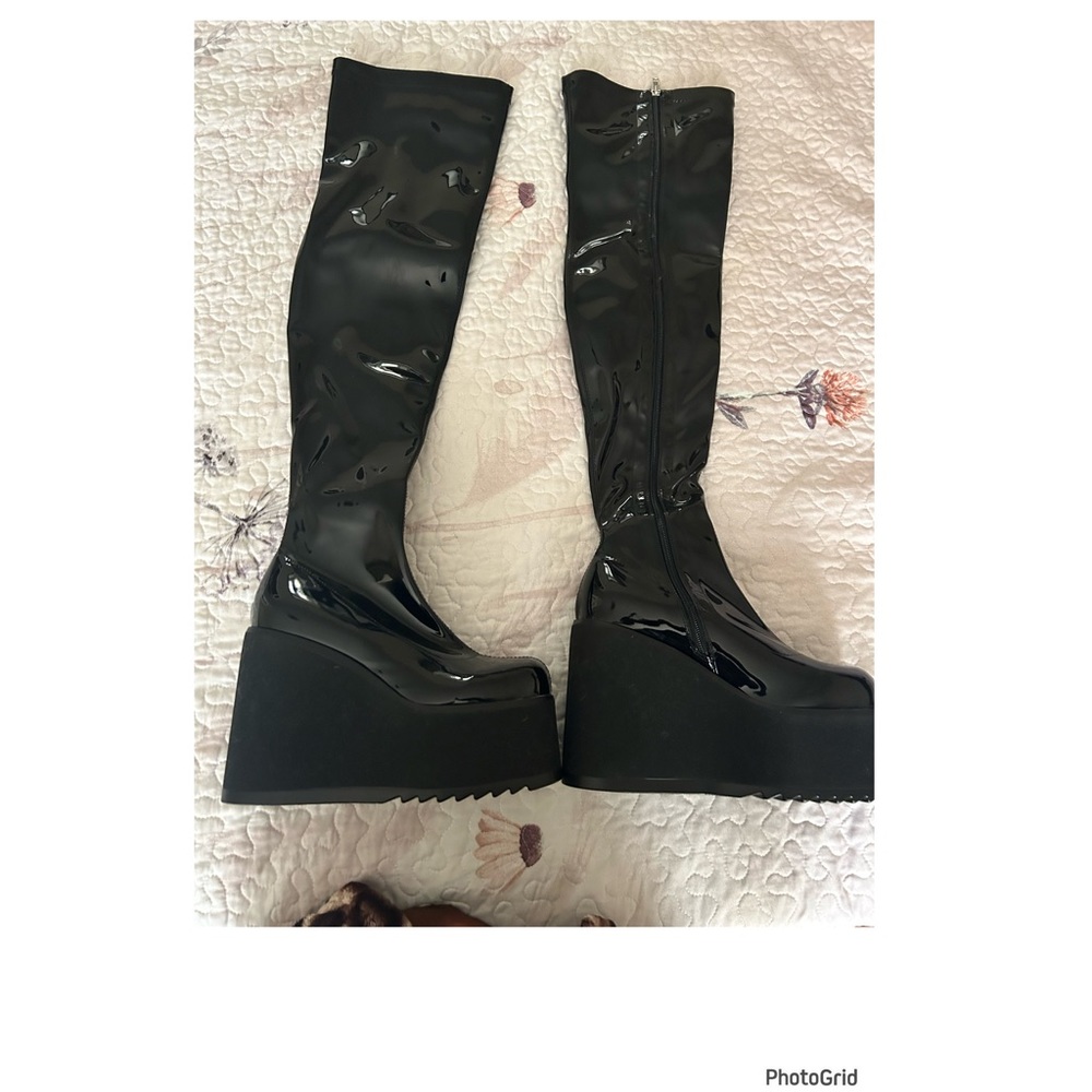 Lamoda patent platform thigh high boot